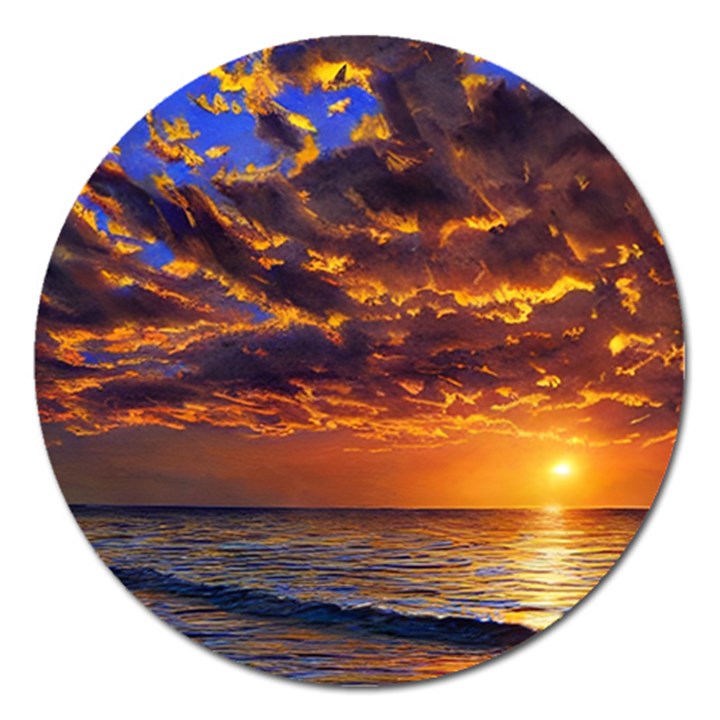 Orange Sunburst Magnet 5  (Round)