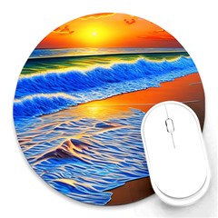 Summer Sunset At The Beach Round Mousepad by GardenOfOphir