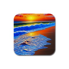 Summer Sunset At The Beach Rubber Square Coaster (4 Pack) by GardenOfOphir