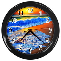 Summer Sunset At The Beach Wall Clock (black) by GardenOfOphir