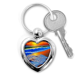 Summer Sunset At The Beach Key Chain (heart) by GardenOfOphir