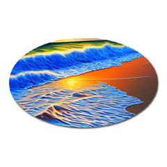 Summer Sunset At The Beach Oval Magnet by GardenOfOphir