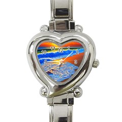 Summer Sunset At The Beach Heart Italian Charm Watch by GardenOfOphir