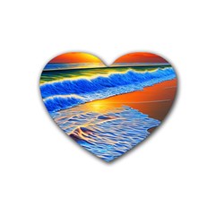 Summer Sunset At The Beach Rubber Heart Coaster (4 Pack) by GardenOfOphir