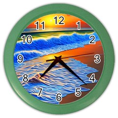 Summer Sunset At The Beach Color Wall Clock by GardenOfOphir