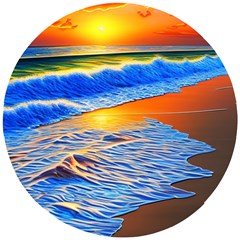 Summer Sunset At The Beach Wooden Puzzle Round by GardenOfOphir