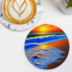 Summer Sunset At The Beach Uv Print Round Tile Coaster by GardenOfOphir