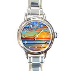 Golden Sunsets Over The Ocean Round Italian Charm Watch by GardenOfOphir