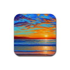 Golden Sunsets Over The Ocean Rubber Coaster (square) by GardenOfOphir