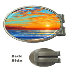 Golden Sunsets Over The Ocean Money Clips (oval)  by GardenOfOphir