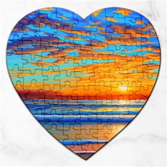 Golden Sunsets Over The Ocean Jigsaw Puzzle (heart) by GardenOfOphir