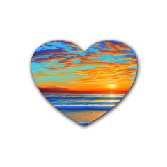 Golden Sunsets Over The Ocean Rubber Coaster (heart) by GardenOfOphir