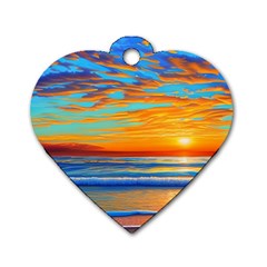 Golden Sunsets Over The Ocean Dog Tag Heart (one Side) by GardenOfOphir