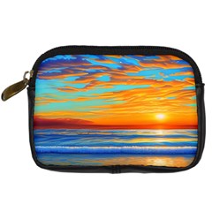 Golden Sunsets Over The Ocean Digital Camera Leather Case by GardenOfOphir