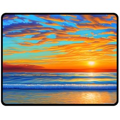 Golden Sunsets Over The Ocean One Side Fleece Blanket (medium) by GardenOfOphir