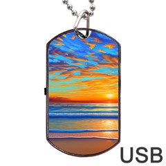 Golden Sunsets Over The Ocean Dog Tag Usb Flash (one Side) by GardenOfOphir