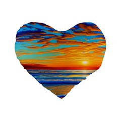 Golden Sunsets Over The Ocean Standard 16  Premium Heart Shape Cushions by GardenOfOphir