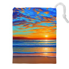 Golden Sunsets Over The Ocean Drawstring Pouch (4xl) by GardenOfOphir