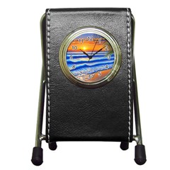 Summer Sunset Surf Pen Holder Desk Clock by GardenOfOphir