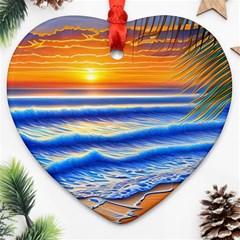 Summer Sunset Surf Heart Ornament (two Sides) by GardenOfOphir