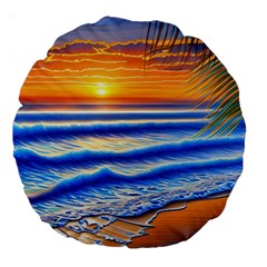 Summer Sunset Surf Large 18  Premium Round Cushions by GardenOfOphir