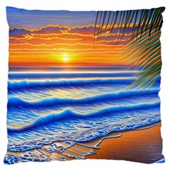 Summer Sunset Surf Large Premium Plush Fleece Cushion Case (two Sides) by GardenOfOphir