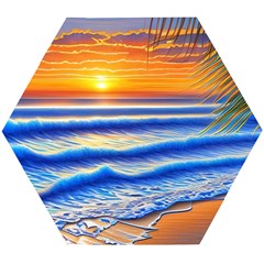 Summer Sunset Surf Wooden Puzzle Hexagon by GardenOfOphir