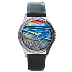 Waves Crashing On The Shore Round Metal Watch by GardenOfOphir