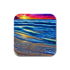 Waves Crashing On The Shore Rubber Square Coaster (4 Pack) by GardenOfOphir