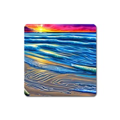 Waves Crashing On The Shore Square Magnet by GardenOfOphir