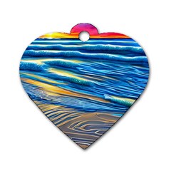 Waves Crashing On The Shore Dog Tag Heart (two Sides) by GardenOfOphir