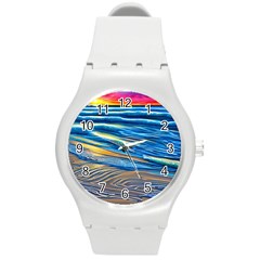 Waves Crashing On The Shore Round Plastic Sport Watch (m) by GardenOfOphir