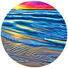 Waves Crashing On The Shore Wooden Puzzle Round by GardenOfOphir