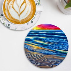 Waves Crashing On The Shore Uv Print Round Tile Coaster by GardenOfOphir