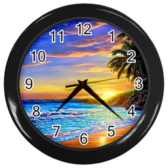 Sunrise At The Beach Wall Clock (black) by GardenOfOphir