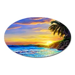 Sunrise At The Beach Oval Magnet by GardenOfOphir