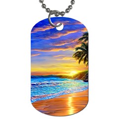 Sunrise At The Beach Dog Tag (one Side) by GardenOfOphir