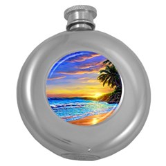 Sunrise At The Beach Round Hip Flask (5 Oz) by GardenOfOphir