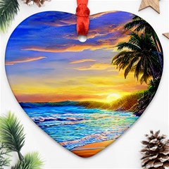 Sunrise At The Beach Heart Ornament (two Sides) by GardenOfOphir