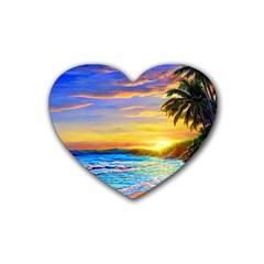 Sunrise At The Beach Rubber Coaster (heart) by GardenOfOphir