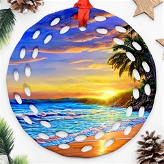 Sunrise At The Beach Round Filigree Ornament (two Sides) by GardenOfOphir