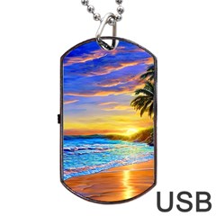 Sunrise At The Beach Dog Tag Usb Flash (one Side) by GardenOfOphir