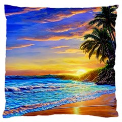 Sunrise At The Beach Large Premium Plush Fleece Cushion Case (one Side) by GardenOfOphir