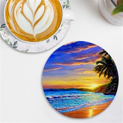 Sunrise At The Beach Uv Print Round Tile Coaster by GardenOfOphir