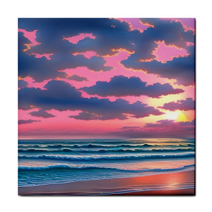 Sunset Over The Beach Tile Coaster