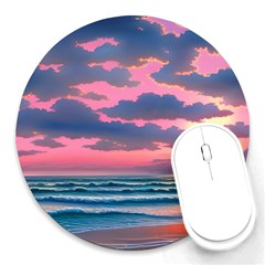 Sunset Over The Beach Round Mousepad by GardenOfOphir