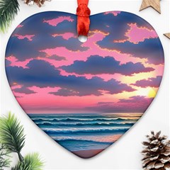 Sunset Over The Beach Ornament (heart) by GardenOfOphir