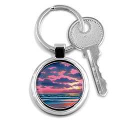 Sunset Over The Beach Key Chain (round) by GardenOfOphir