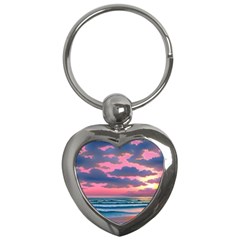 Sunset Over The Beach Key Chain (heart) by GardenOfOphir