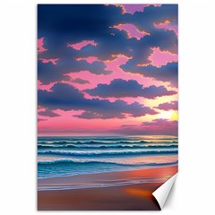 Sunset Over The Beach Canvas 12  X 18  by GardenOfOphir